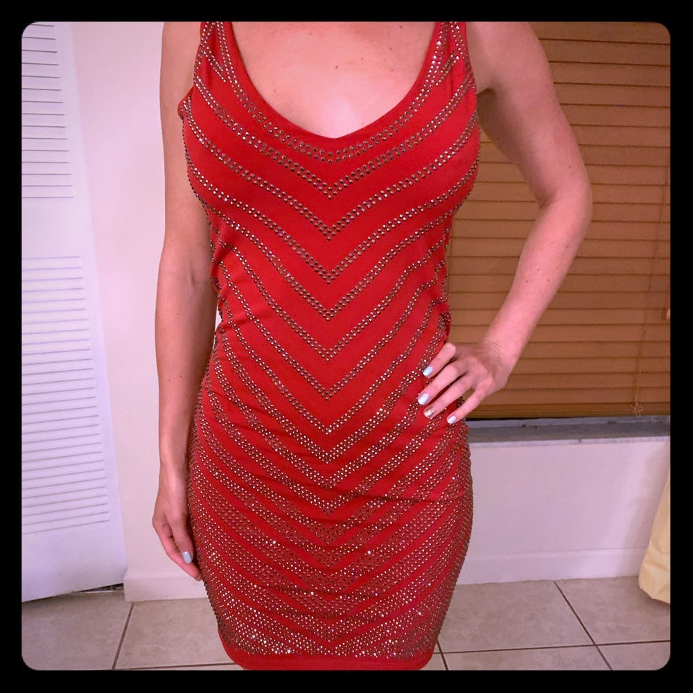 CACHE red dress with rhinestones